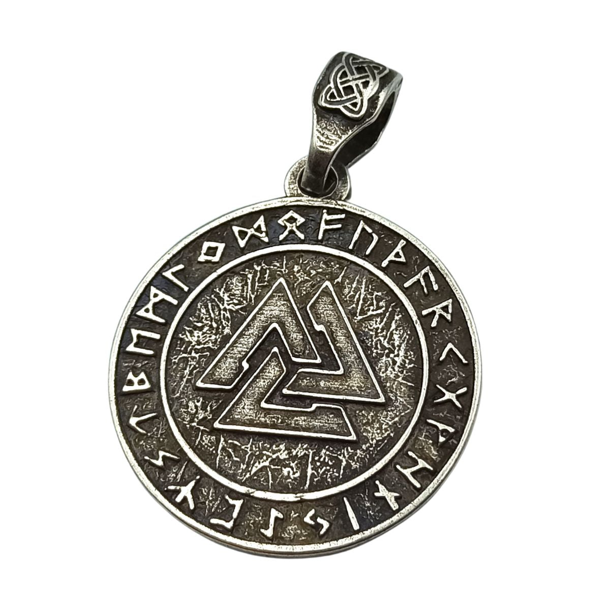 Valknut in circle of Elder Futhark runes pendant
