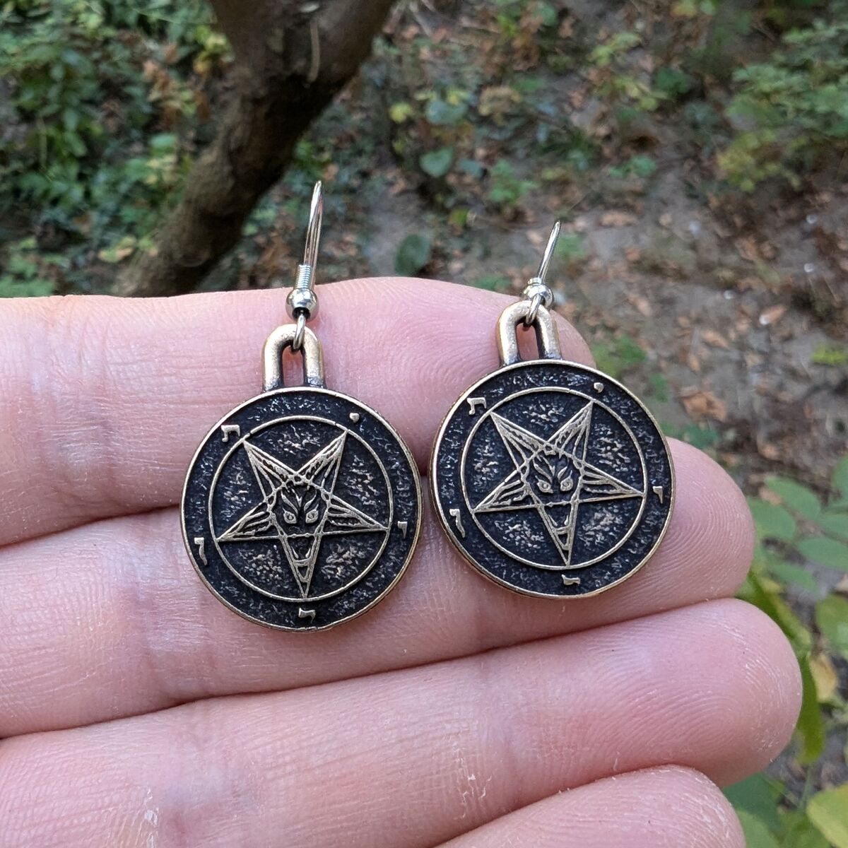 Baphomet symbol bronze earrings