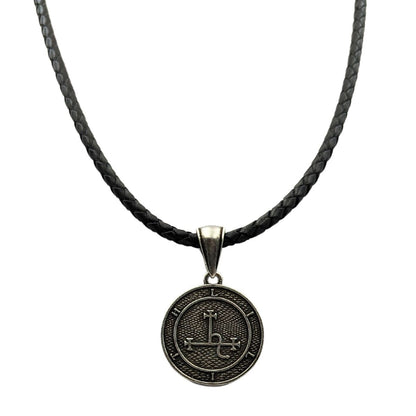 Lilith sigil bronze pendant Silver plating with braided necklace 