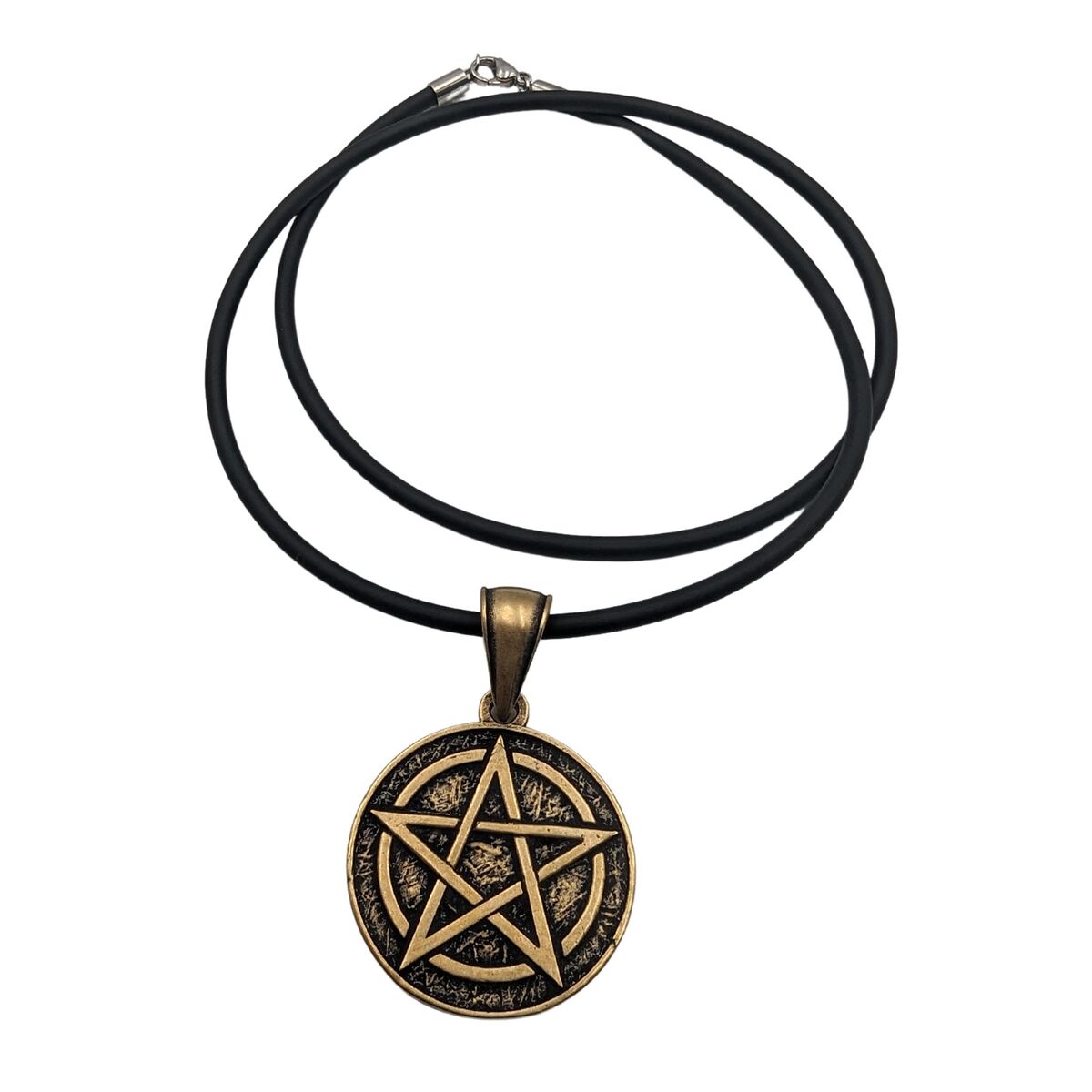 Pentagram bronze pendant Bronze with rubber cord 