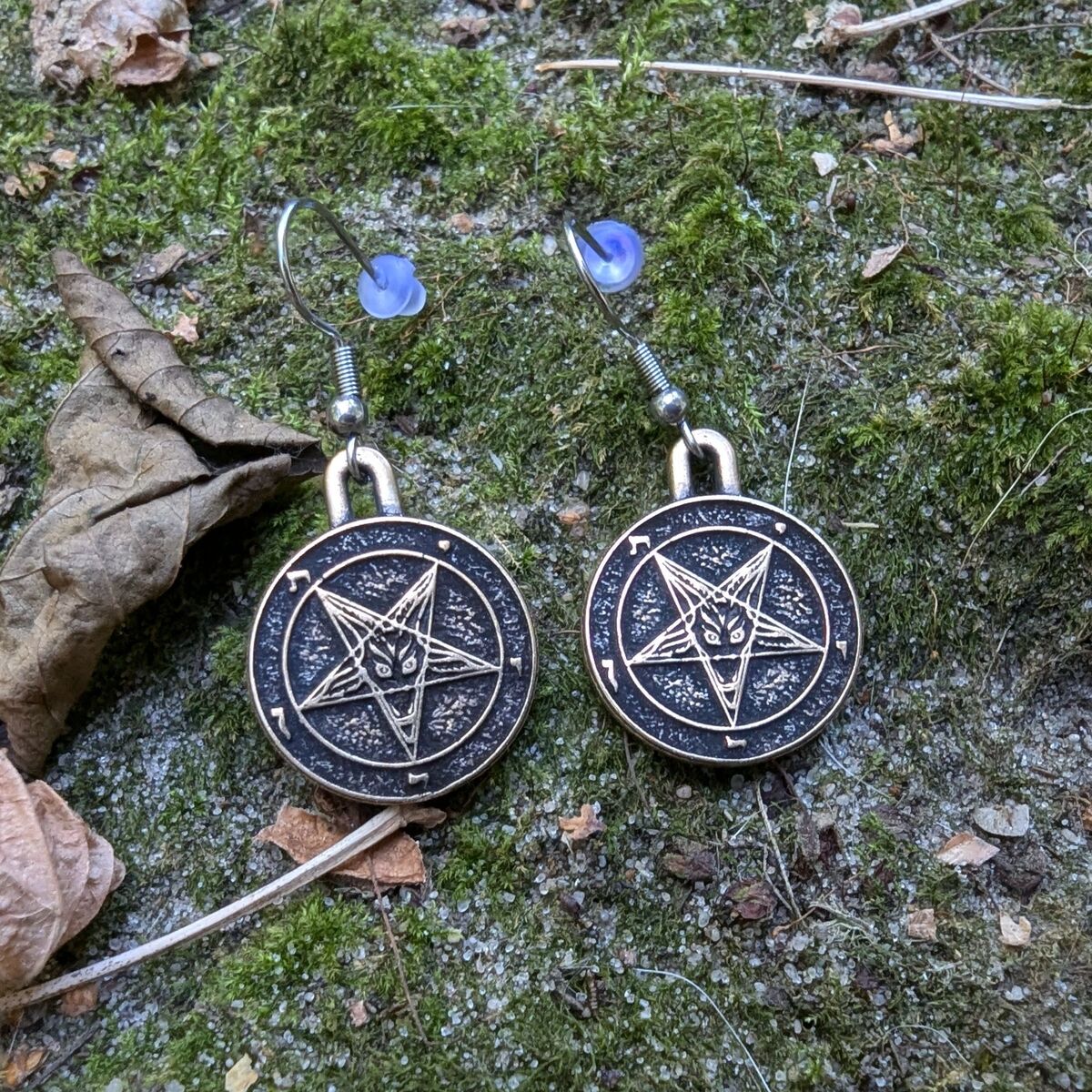 Baphomet symbol bronze earrings