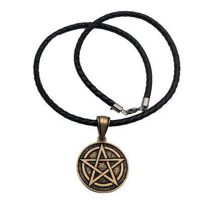 Pentagram bronze pendant Bronze with braided necklace 