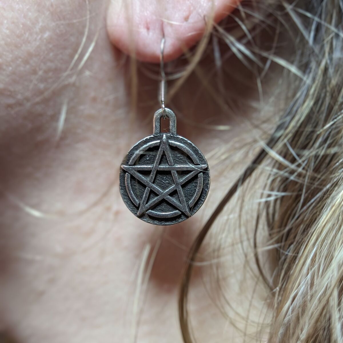 Wiccan Pentacle bronze earrings