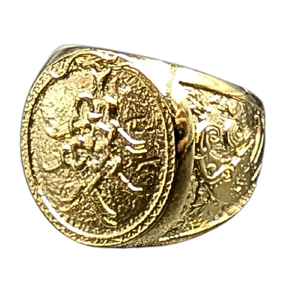 Mask of Odin Signet bronze ring 6 US Gold plated bronze