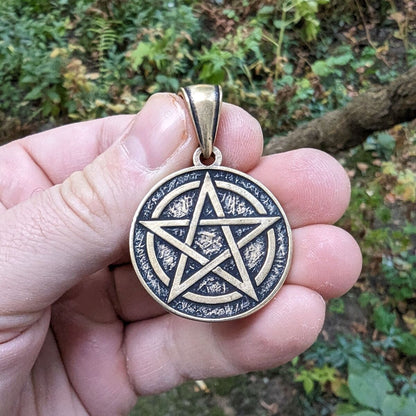 Pentagram bronze pendant   