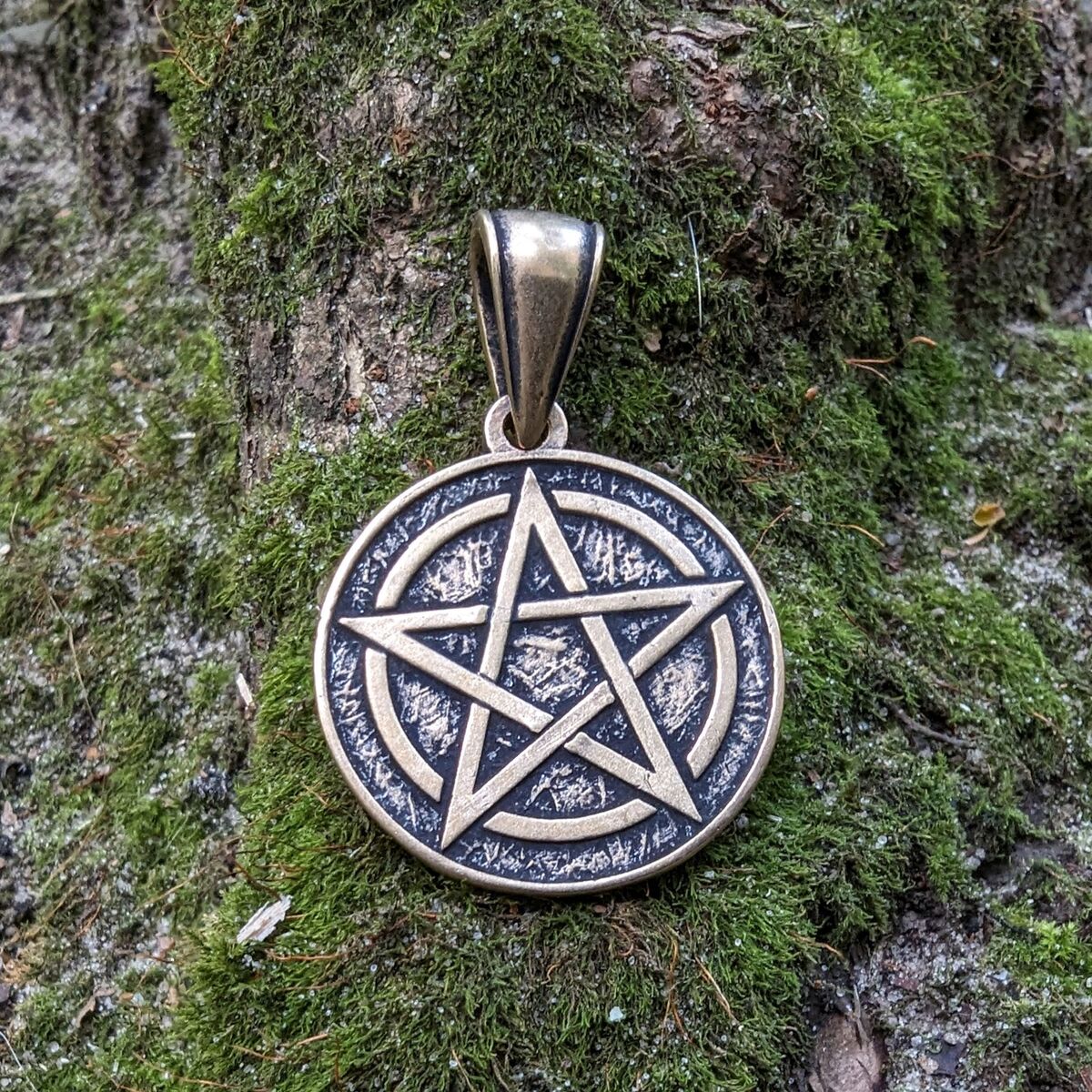 Pentagram bronze pendant   