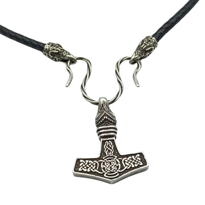 Bronze Mjolnir replica pendant Raven necklace Silver plating 