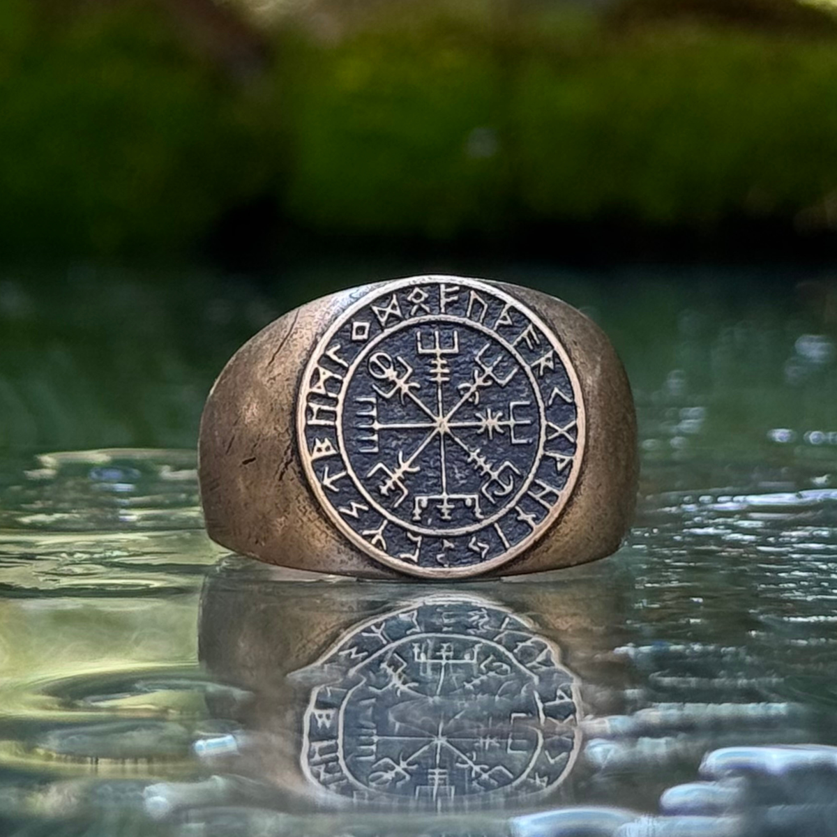 Vegvisir in Elder Futhark circle ring