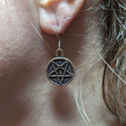 Satanic Pentagram bronze earrings