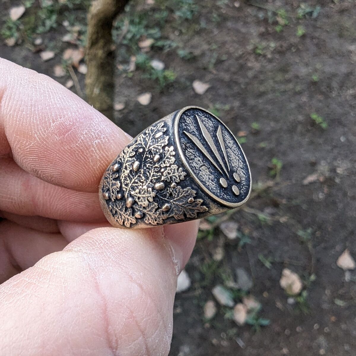 Awen signet bronze ring   