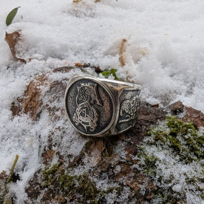 Fenrir wolf signet silver ring