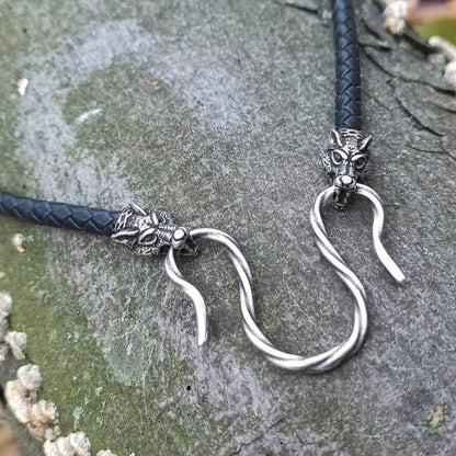 Wolf Geri and Freki leather necklace