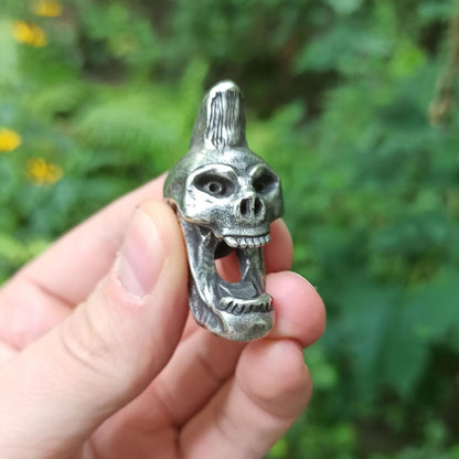 Psychobilly skull paracord bead Silver plated bronze