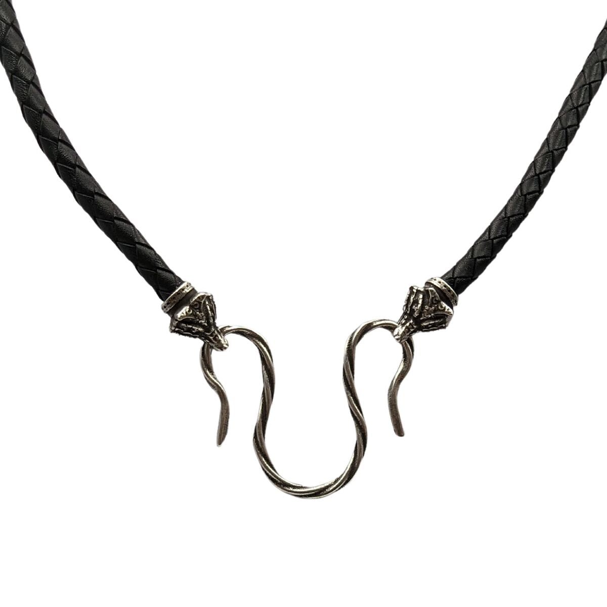 Celtic Fox leather necklace 45 cm | 17 inch Black Omega clasp Silver 925 clasps