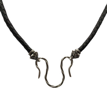 Celtic Fox leather necklace 45 cm | 17 inch Black Omega clasp Silver 925 clasps