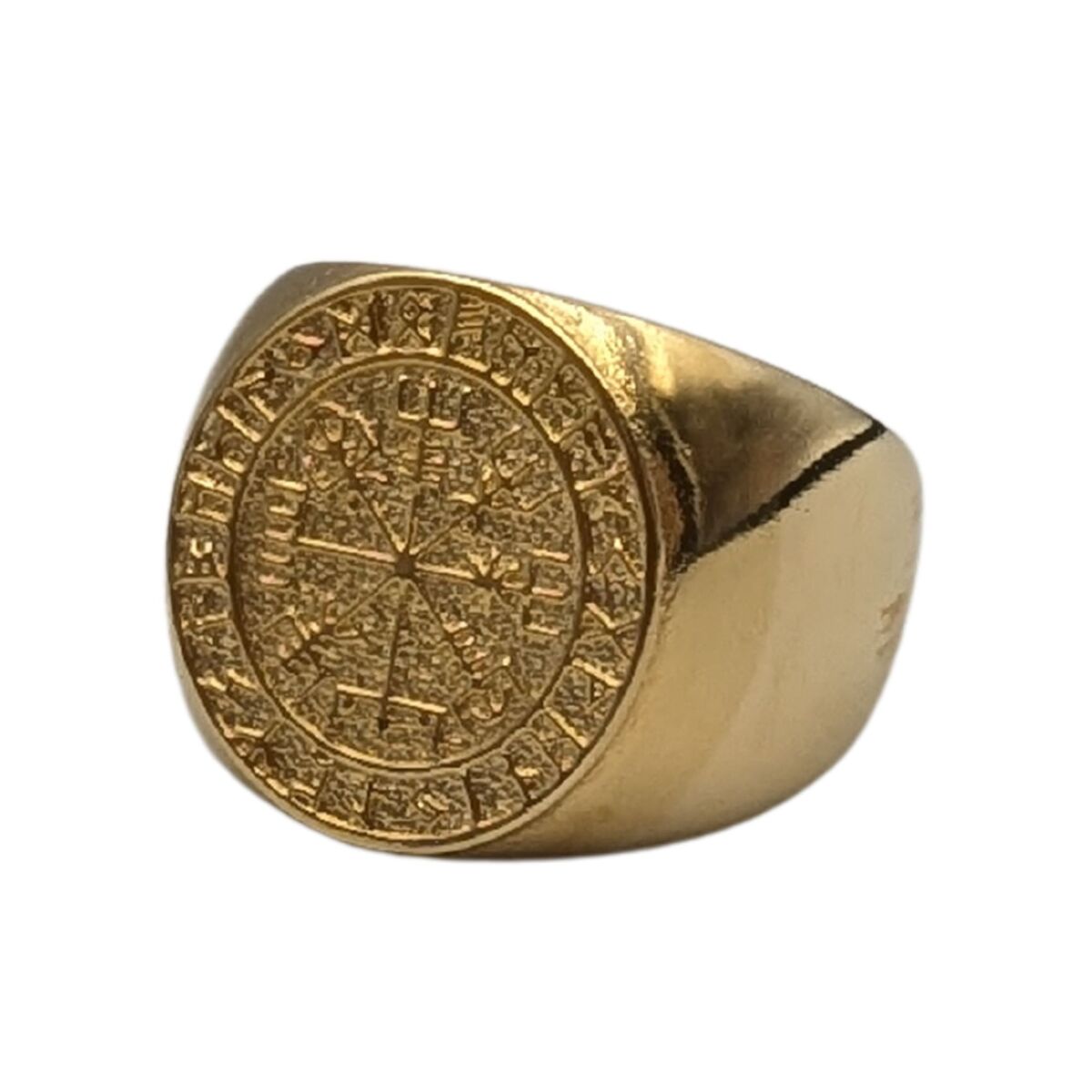 Vegvisir in Elder Futhark circle bronze ring