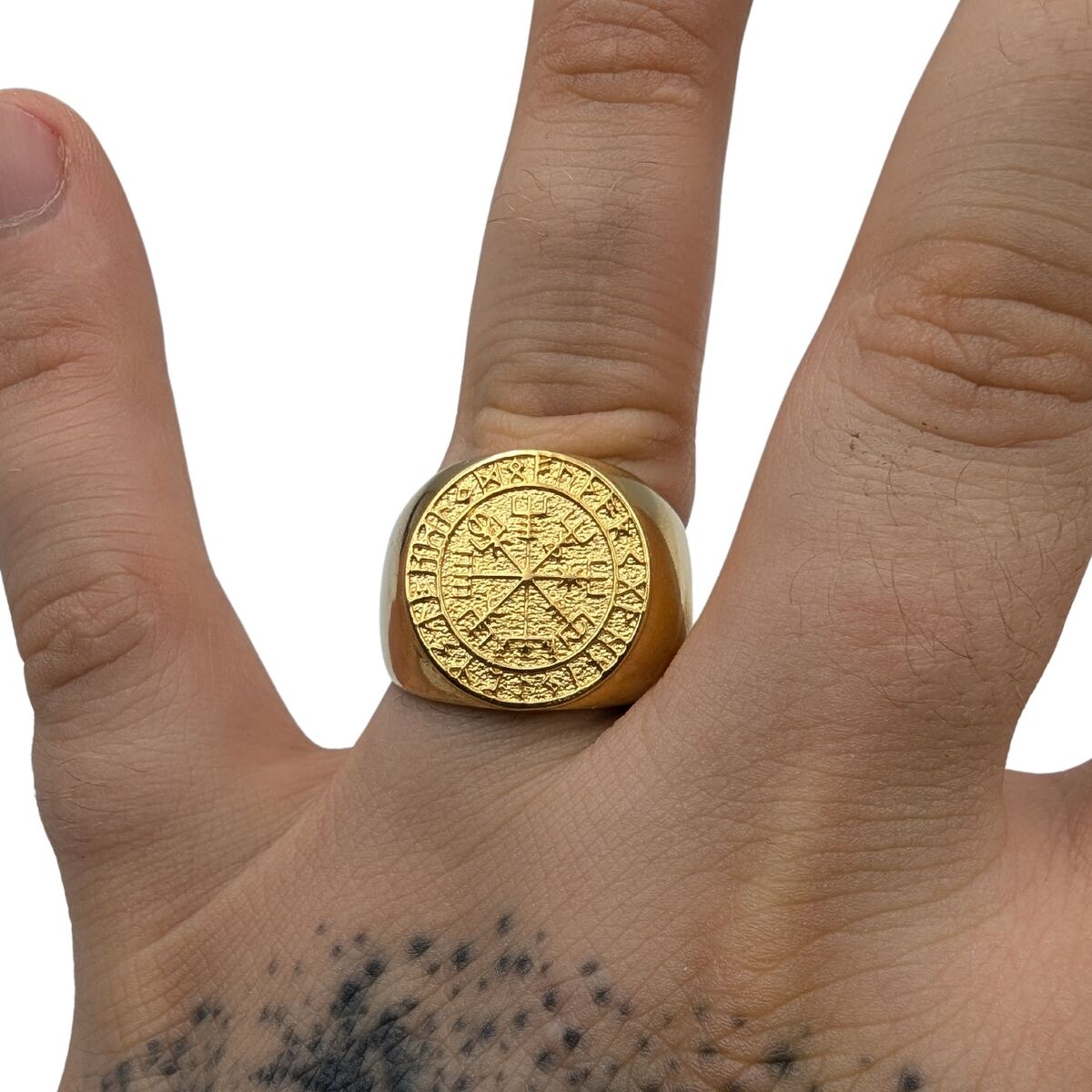 Vegvisir in Elder Futhark circle bronze ring