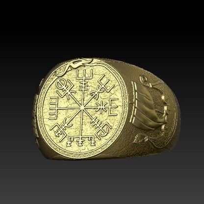 Vegvisir with Drakkar ring 6 US Gold plating