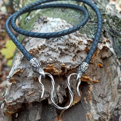 Raven Huginn and Muninn leather necklace