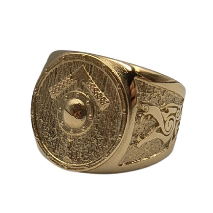 Tiwaz rune shield ring from bronze 6 US Gold Plated bronze