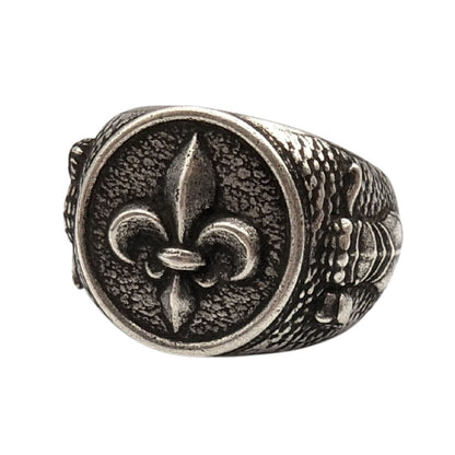 Fleur de Lys signet bronze ring 6 US Silver plating 