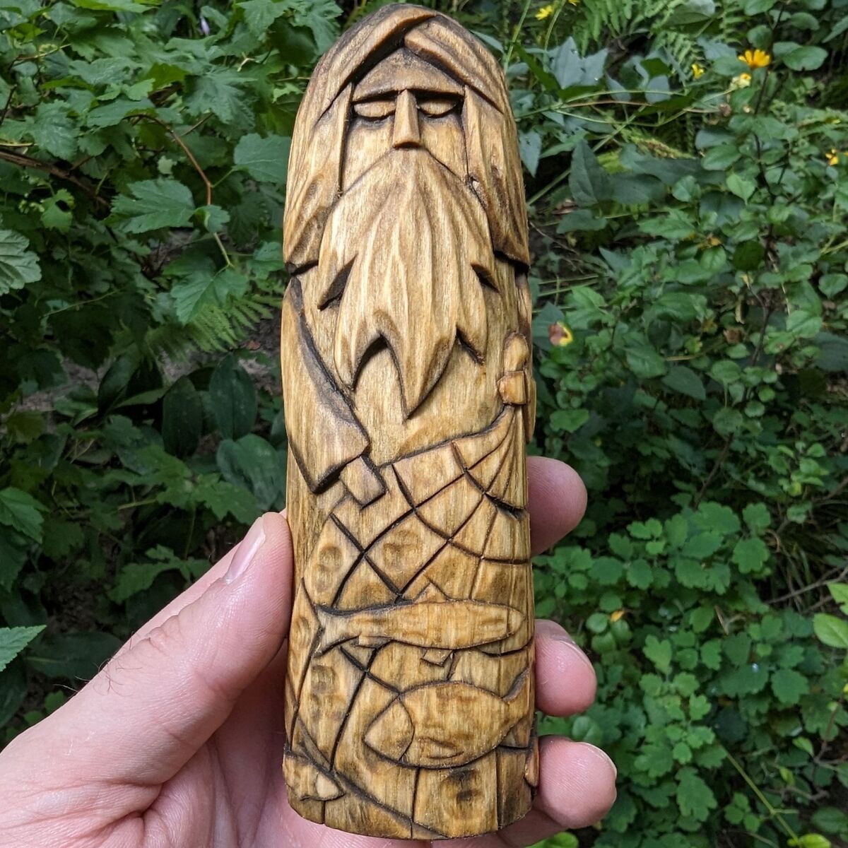 Njord God wooden figurine   