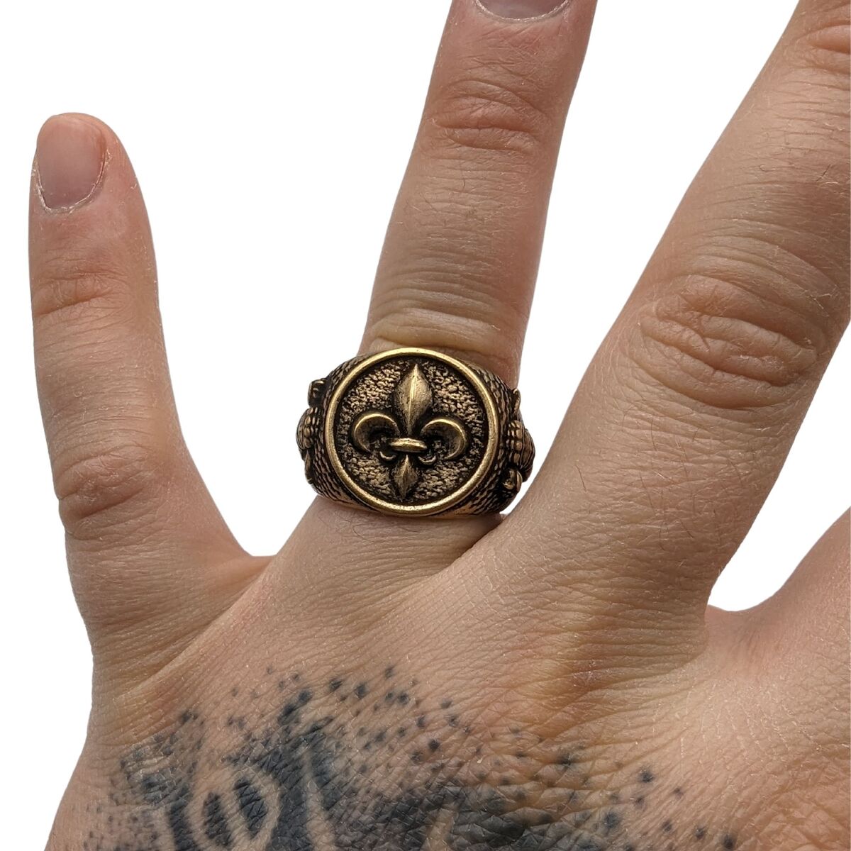 Fleur de Lys signet bronze ring   