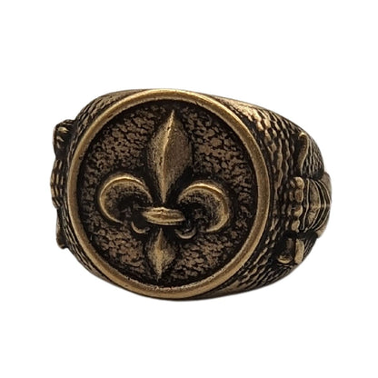 Fleur de Lys signet bronze ring   