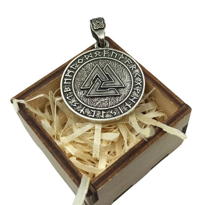 Valknut in circle of Elder Futhark runes pendant