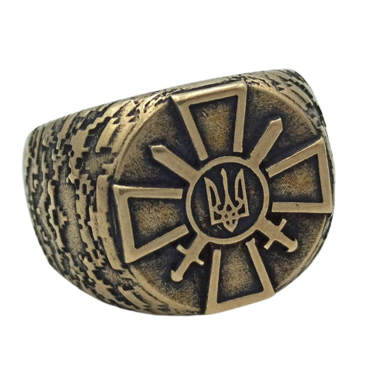 Ukrainian Ground Forces ring 6 US Bronze with patina