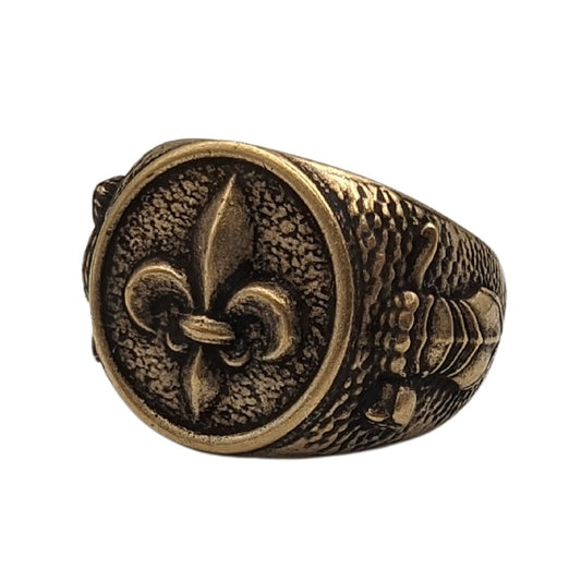 Fleur de Lys signet bronze ring 6 US Bronze with patina 