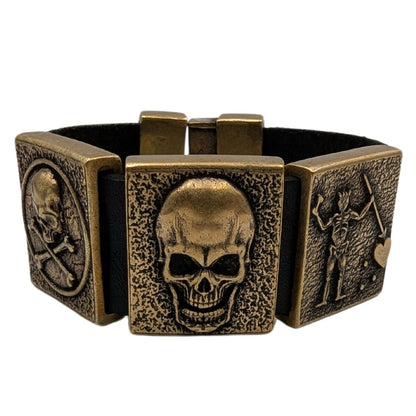 Pirate leather wrist cuff bracelet 16 cm | 6.3 inch Bronze with patina