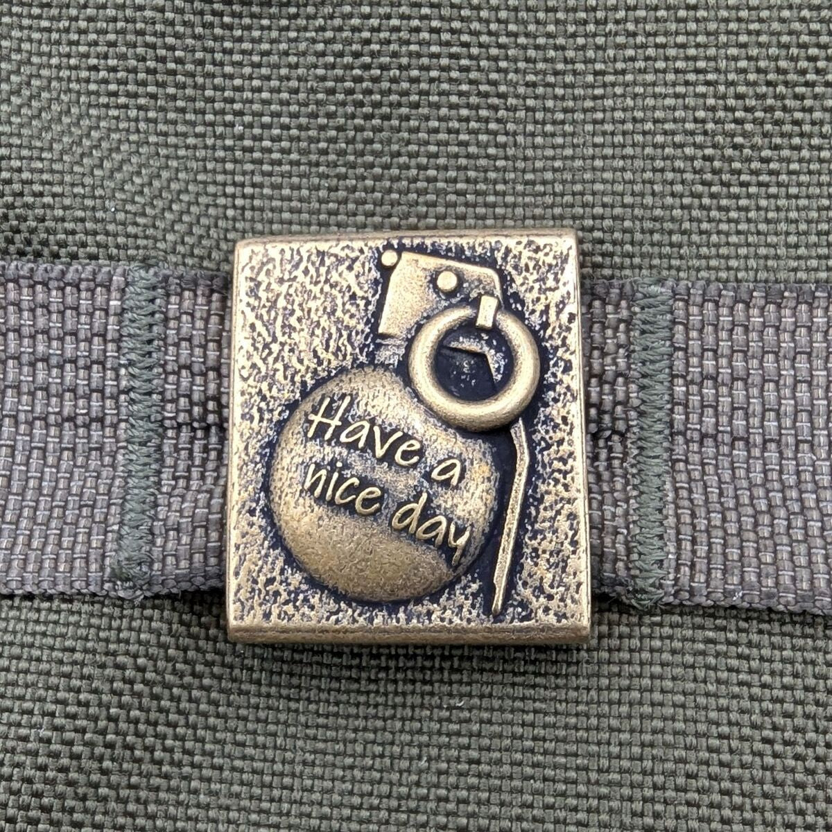Tactical MOLLE Clip Have a Nice Day Grenade – Handcrafted Bronze EDC Accessory