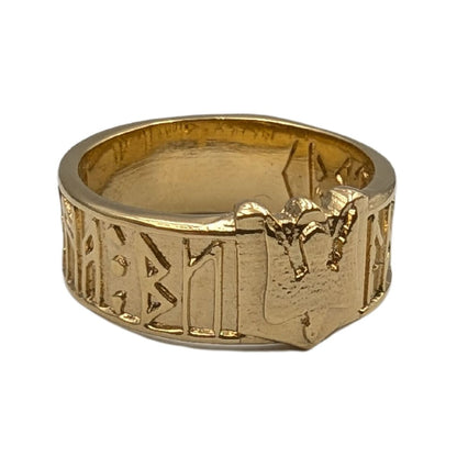 Slavic ethnic mens bronze ring “іду на Ви” 6 US Gold Plated bronze