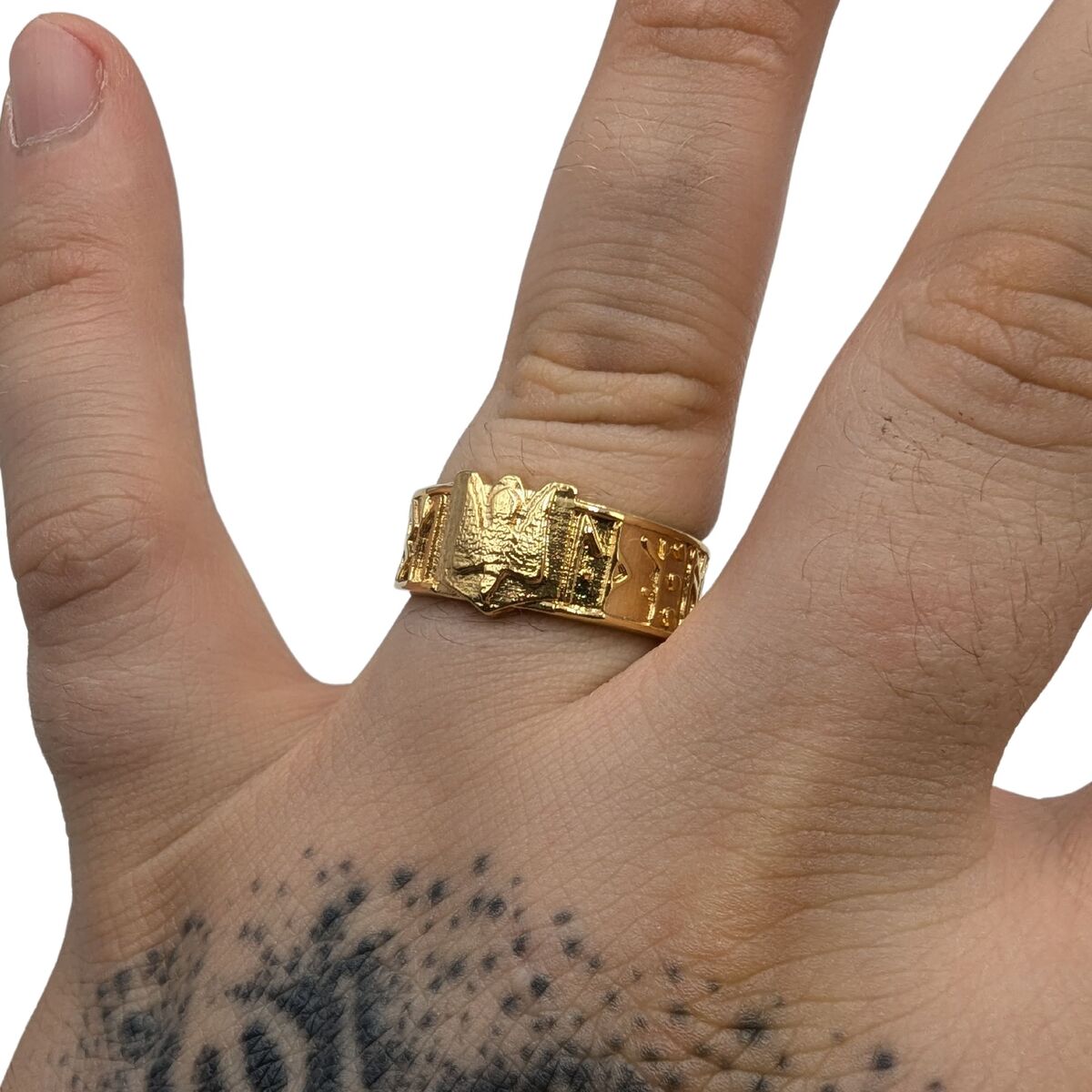 Slavic ethnic mens bronze ring “іду на Ви”