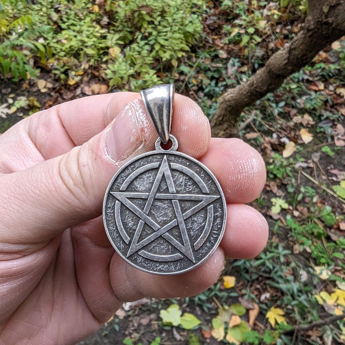 Pentagram bronze pendant   