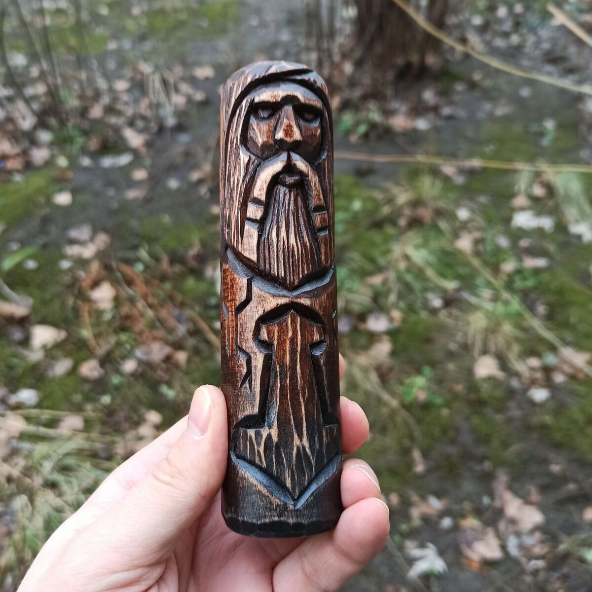 Norse God Thor wood carved figurine   