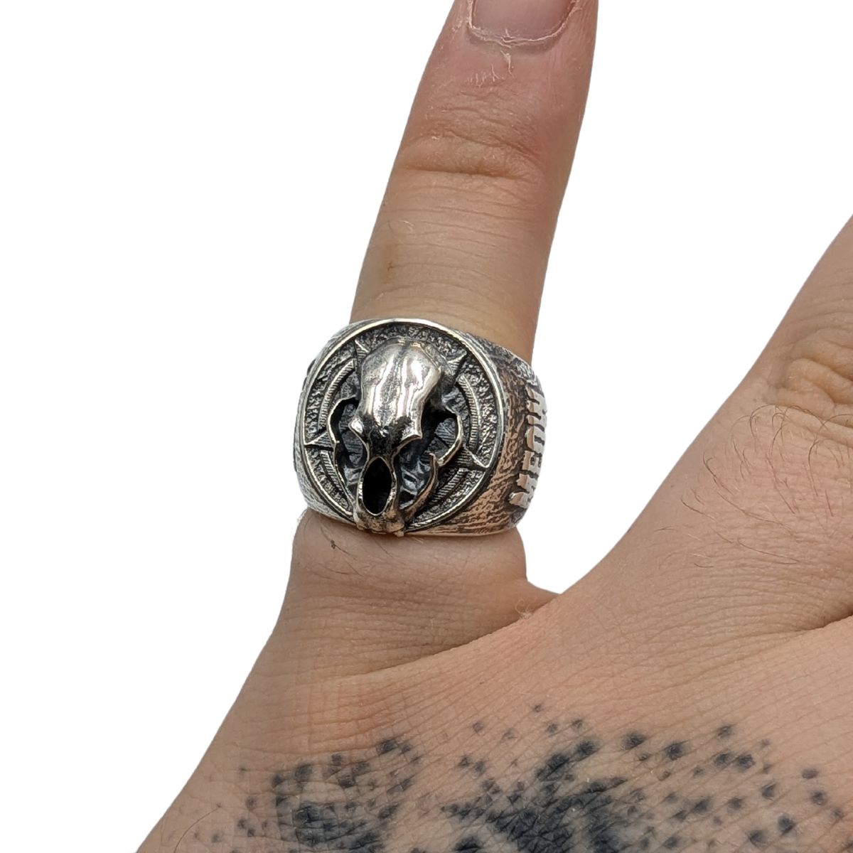 Cat skull signet ring