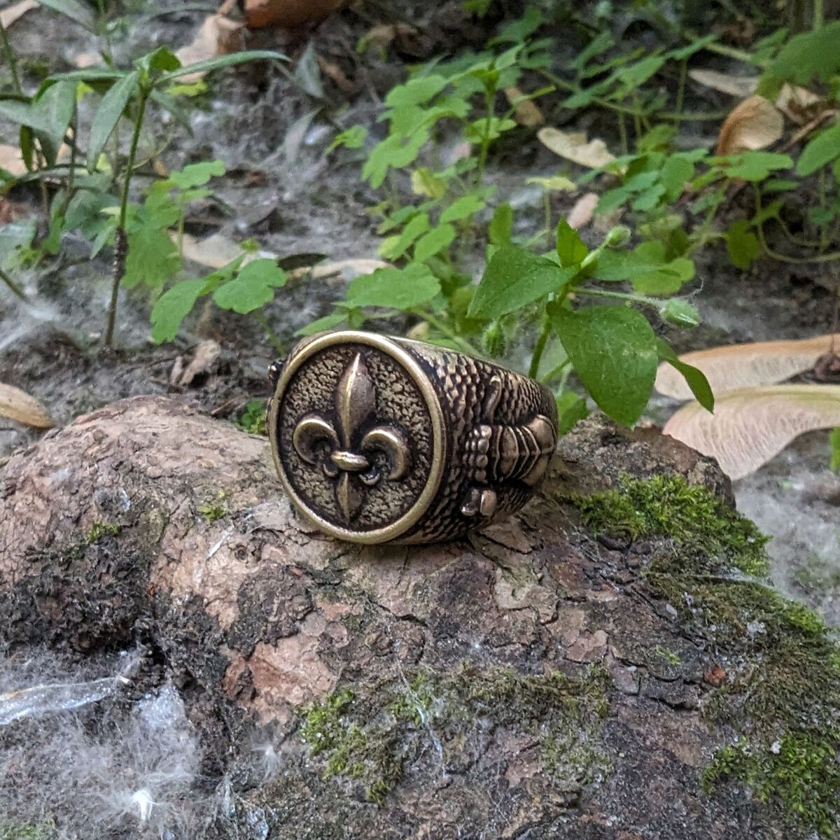 Fleur de Lys signet bronze ring   