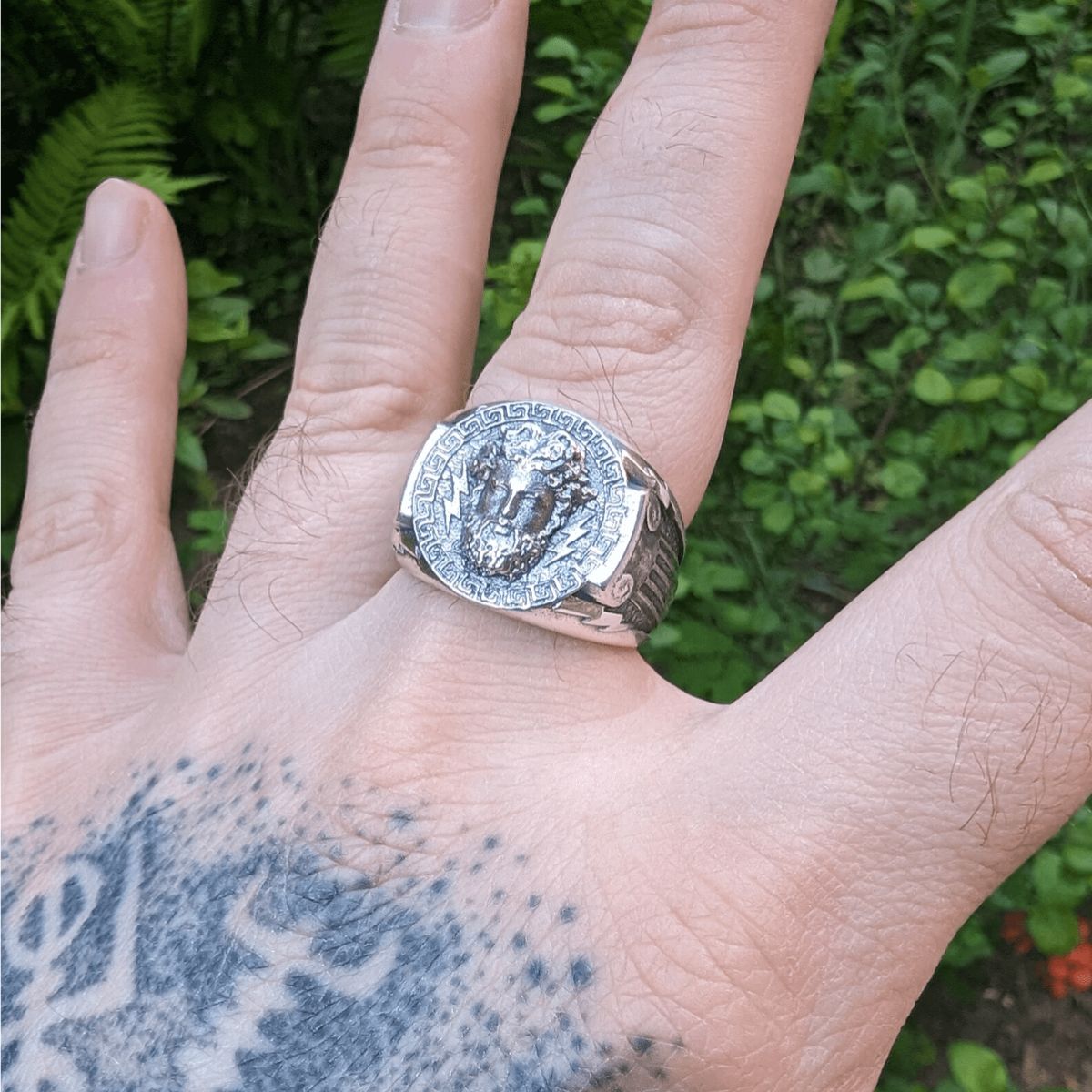 Zeus signet silver ring