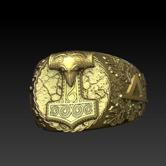 Mjolnir Signet ring 6 US Gold plating