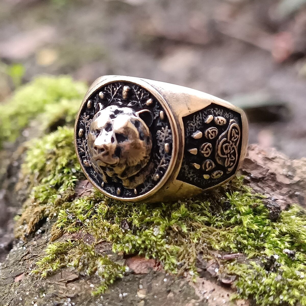 Viking bear bronze ring
