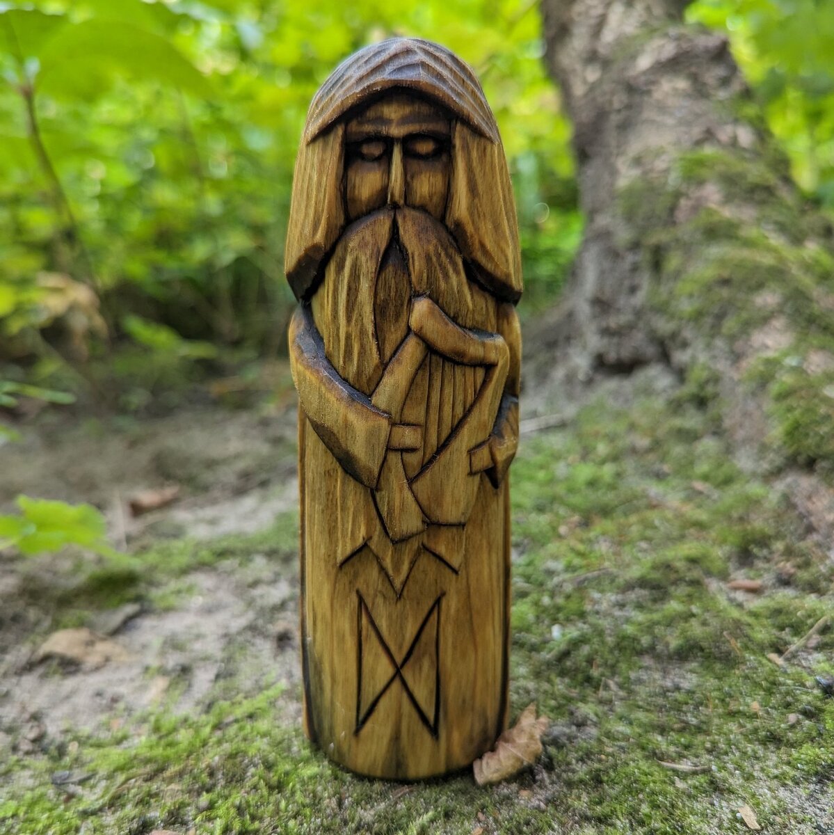 Bragi God wooden figurine   