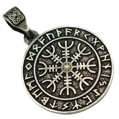 Helm of awe in circle of Elder Futhark runes pendant Silver 925