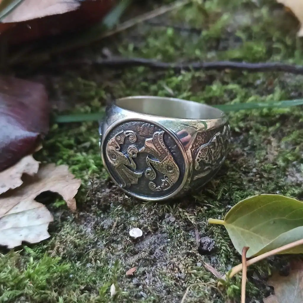 Bague bronze corbeaux nordiques