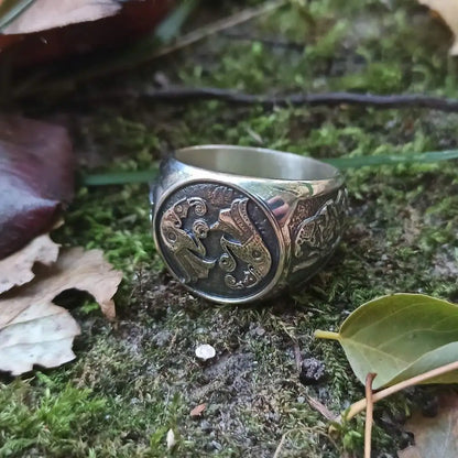 Bague bronze corbeaux nordiques