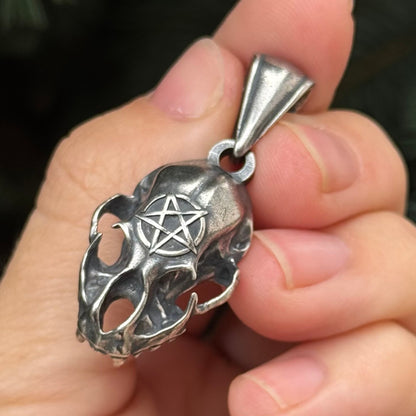Cat Skull Pentagram pendant