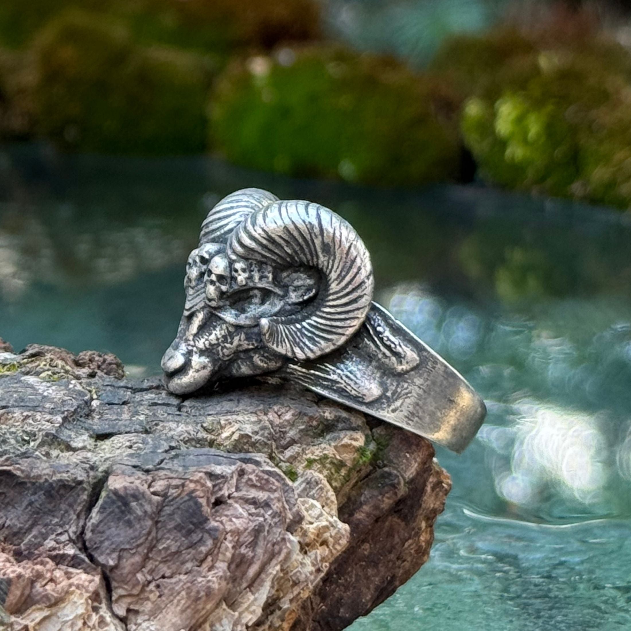Viking ram head ring | Norse goat horns jewelry men – WikkedKnot