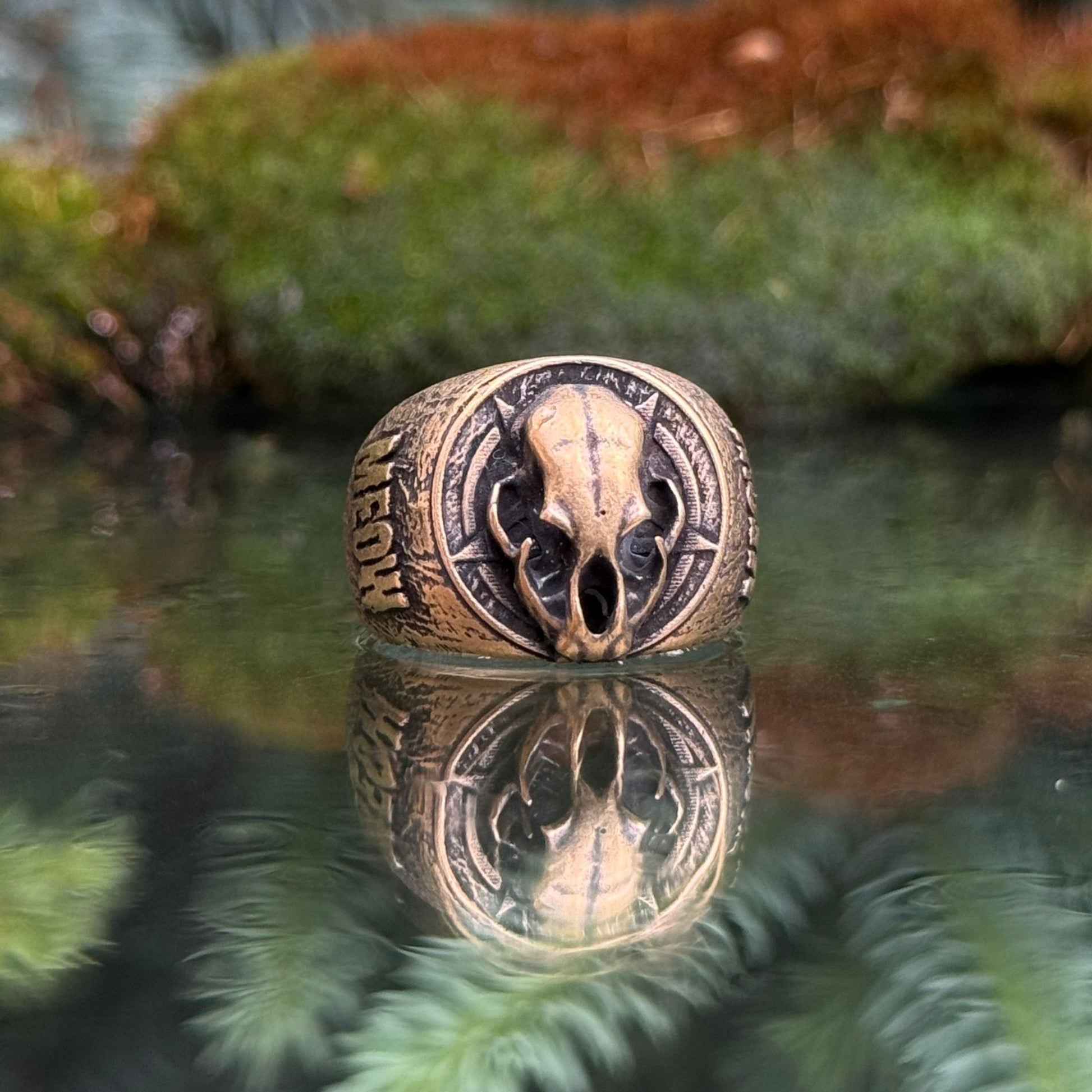 Cat skull signet ring