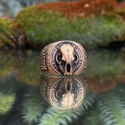 Cat skull signet ring
